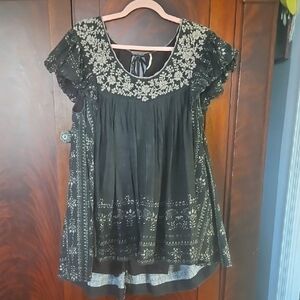 Free People - Black and White Ruffled Cap Sleeve Dress - Size Medium